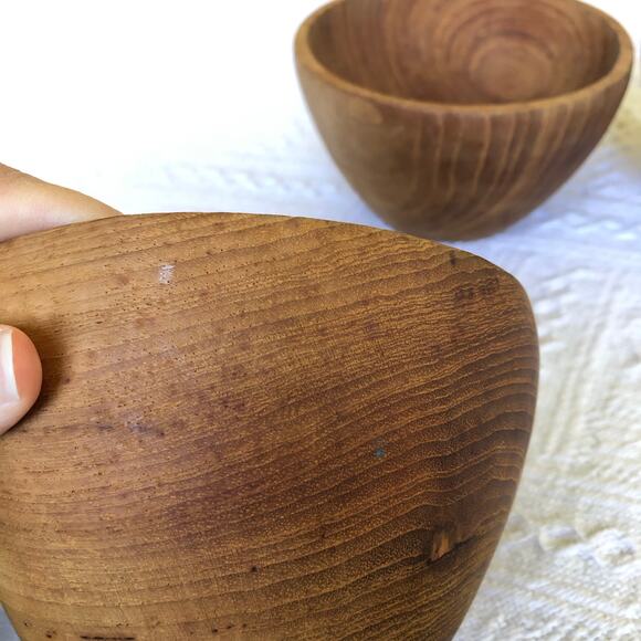 Vintage Teak Wood Hand Carved Bowls Set Of 3 MCM 60s 70s Minimalist Rustic - Picture 6 of 8